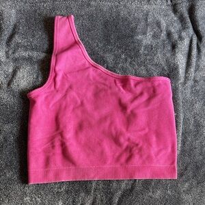 Joy Lab One-Shoulder Ribbed Crop Top - Hot Pink